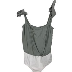 Flynn Skye Karlie Bodysuit Womens M/L Off White Tie Shoulders Preppy Minimalist